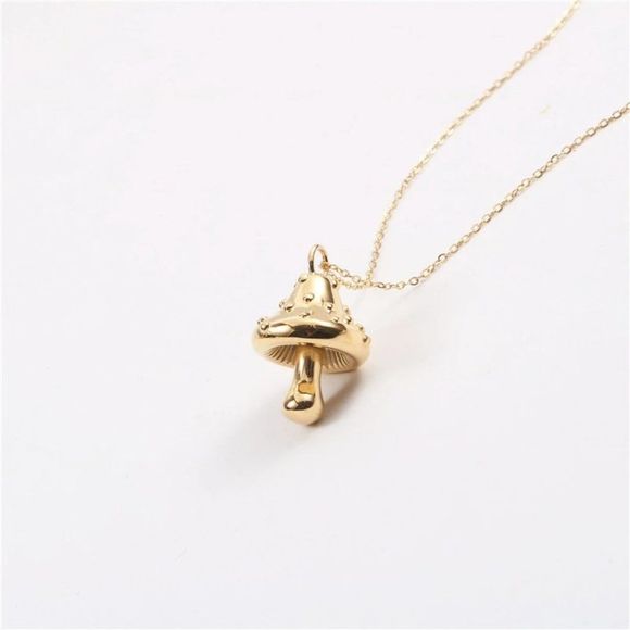 18K Gold Plated Mushroom Pendant Chain Necklace Christmas Gift For Her - Picture 4 of 6